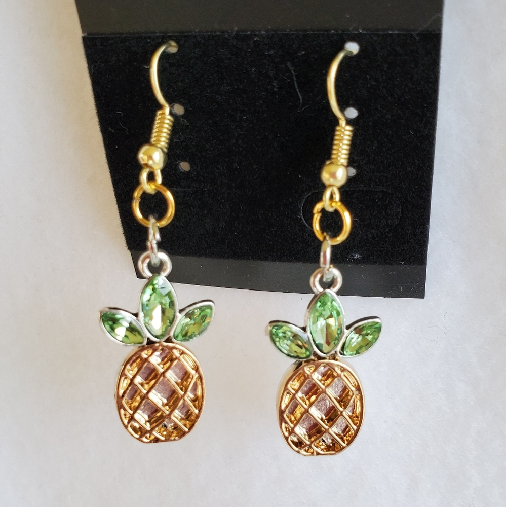 Womens gold rhinestone accent pineapple earrings